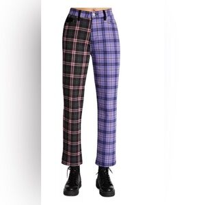 MADDEN GIRL purple Mixed-Plaid Straight-Leg Dad Jeans size 28 new‎
